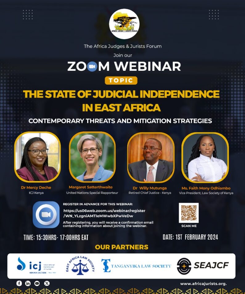 Africa Judges and Jurists Forum invites you to a Zoom webinar. Topic: State of Judicial Independence in East Africa.